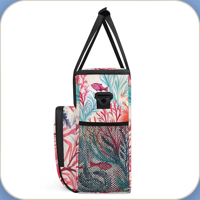 Red Pink Corals Ocean Fish Coffee Maker Carring Bag, Large Insulated Storage - Image 4