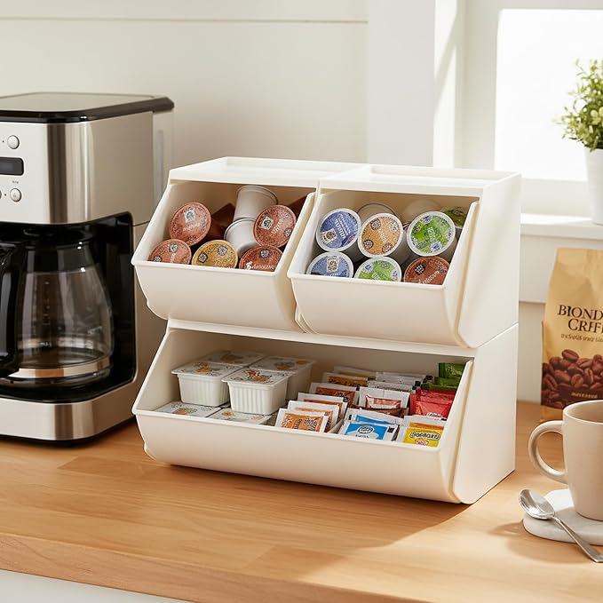 Coffee Pod Holder, 3 Pack, Cream | Plastic Storage Organizer Box, - Image 2