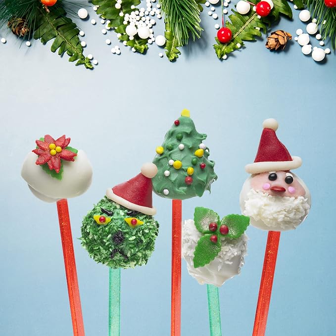 hapray 100-PCS Christmas Green and Red Glitter Plastic Swizzle Sticks, Crystal - Image 2