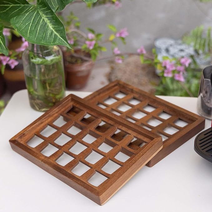 2 PCS Acacia Wood Coffee Pod Holder Tray Compatible - Image 4