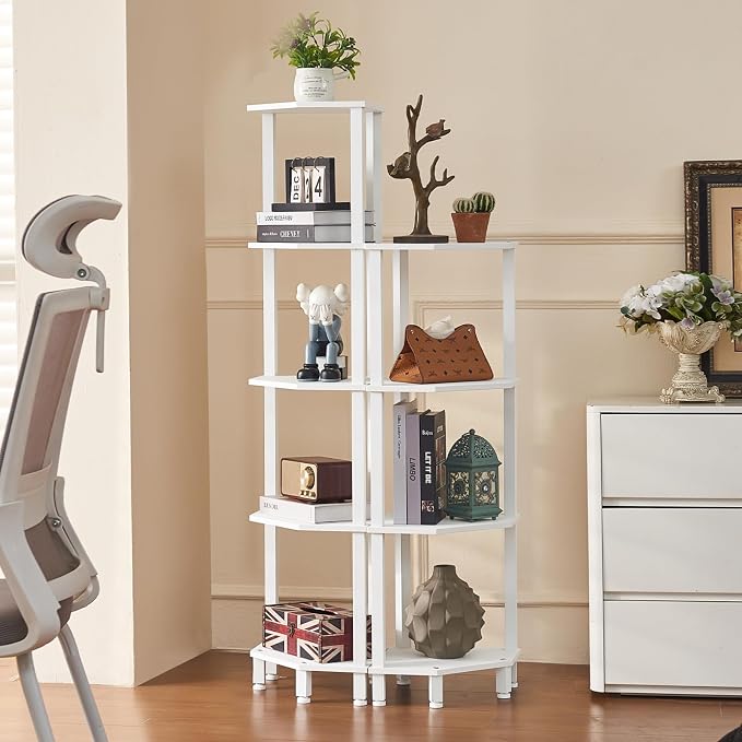 YUFAM 4-Tier Corner Shelf with Sturdy 5-Leg Base, Wooden Corner Bookshelf - Image 7