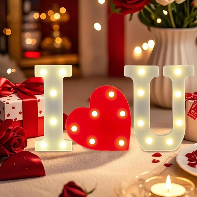 I Love U LED Light Up Letters, Warm White LED Marquee Letters, Battery Powered - Image 5