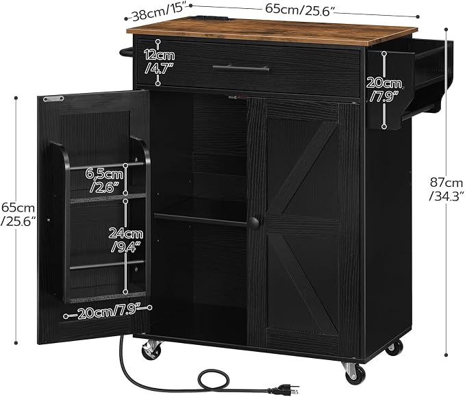 HOOBRO Kitchen Island with Power Outlet, Rolling Kitchen Island with Large - Image 3