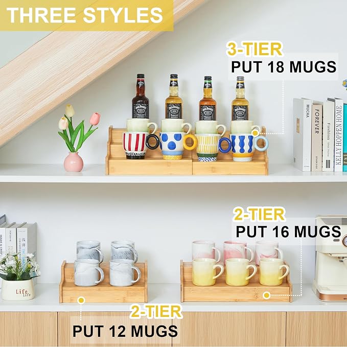 Hongtamoya 3-Tier Expandable Bamboo Mug Holder - Image 9