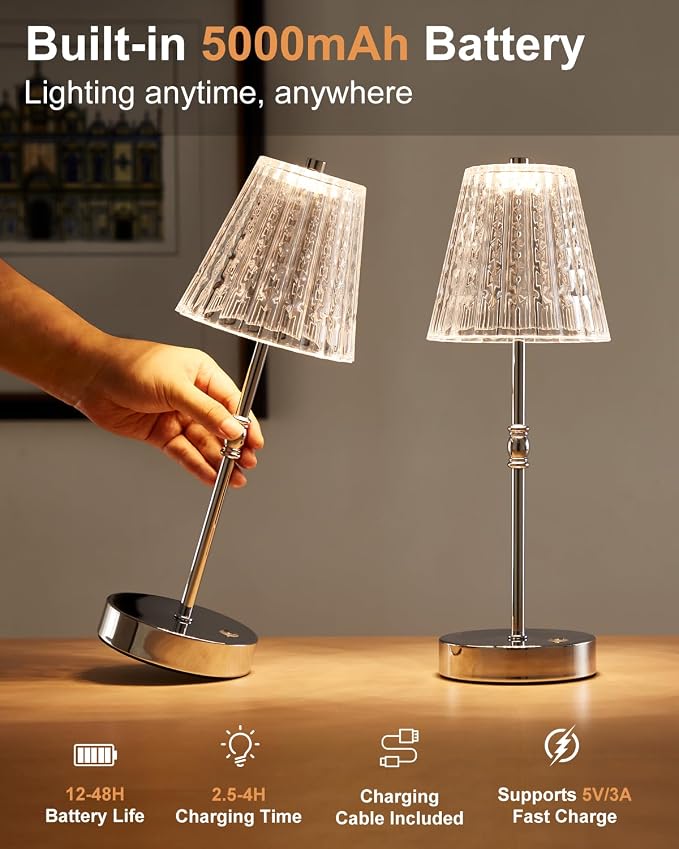 SAIWEYA Cordless Table Lamp, 5000mAh Rechargeable Battery Operated Portable Lamp - Image 4