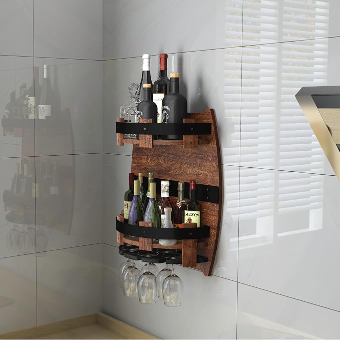 Whiskey Barrel Rack, Vintage Wall Mounted Wine Rack - Image 5