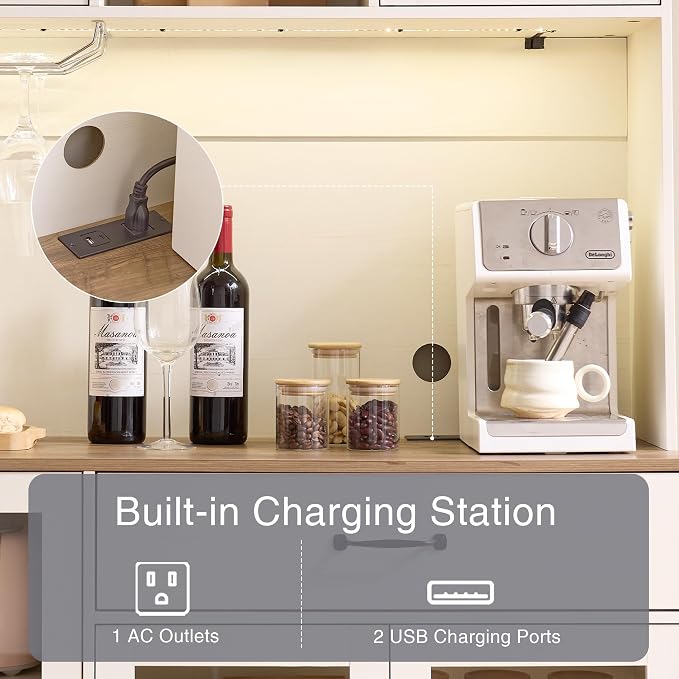 Fatmok 71" Pantry Cabinet with Wine Rack and Charging Station, Adjustable - Image 4