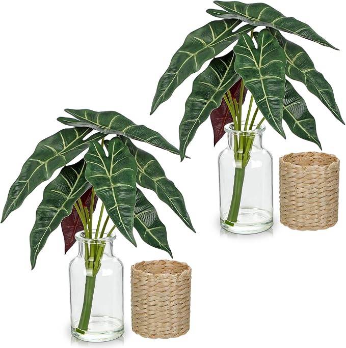 2 Packs Real Touch Faux Alocasia Plants in Vase by VillaComo
