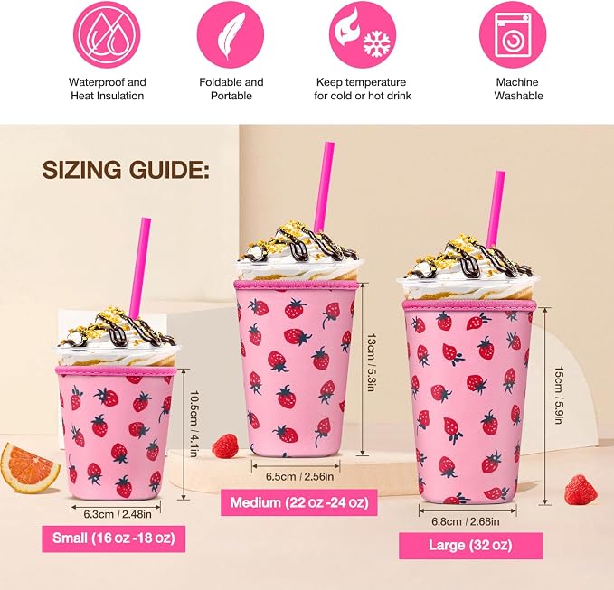 Iced Coffee Cup Sleeve for Large Sized Cups, Reusable Neoprene Iced Coffee Cup - Image 2