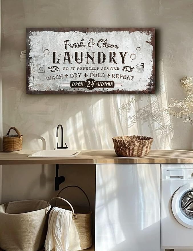 IPIC - Rustic Laundry Sign Wash Dry Fold Repeat, Canvas Print Wall Art - Image 2