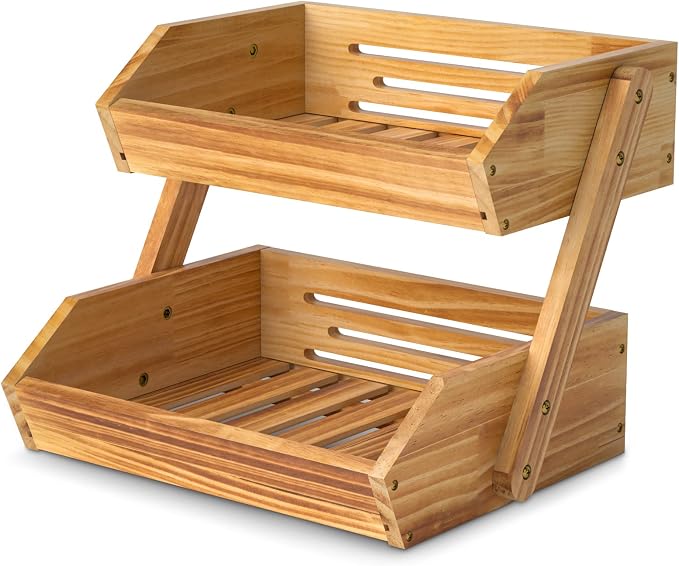 G.a HOMEFAVOR Fruit Basket: 2-Tier Pine Wood Fruit Bowl by GaHOMEFAVOR