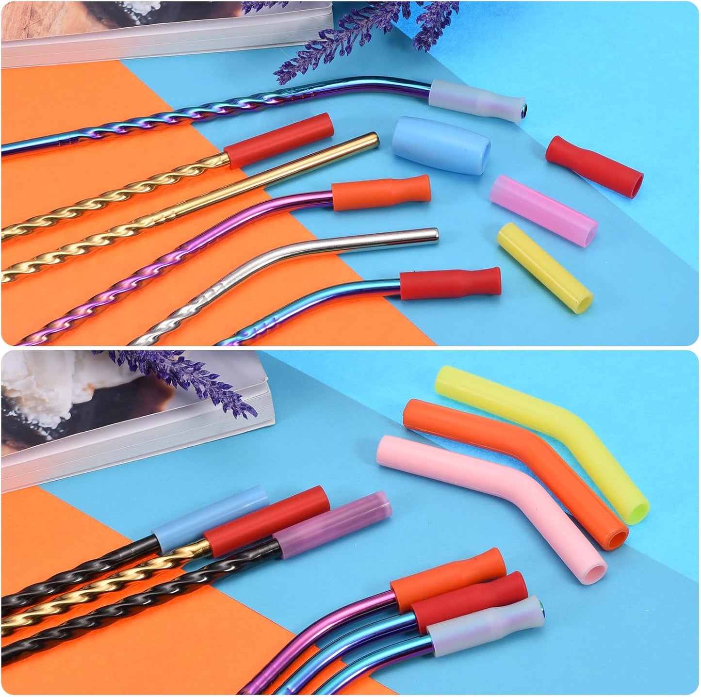 uxcell 12pcs Silicone Straw Tips, Silicone Straw Elbows Tip, Soft Reusable Metal Straw Covers Fit for 6mm/0.24" OD Stainless Steel Straws, Light Purple