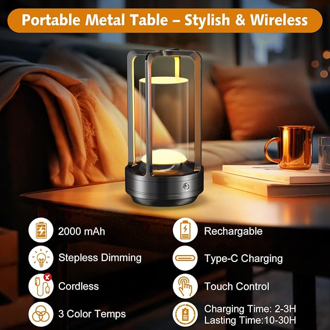 Portable Table Lamp for Outdoor Indoor: Cordless Rechargeable Desk Lamp - Image 6