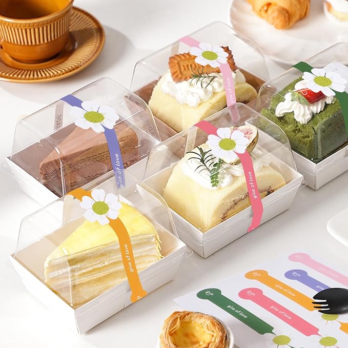200Pcs Handmade Food Baking Seal Stickers Labels, Colorful Flower Long Label - Image 5