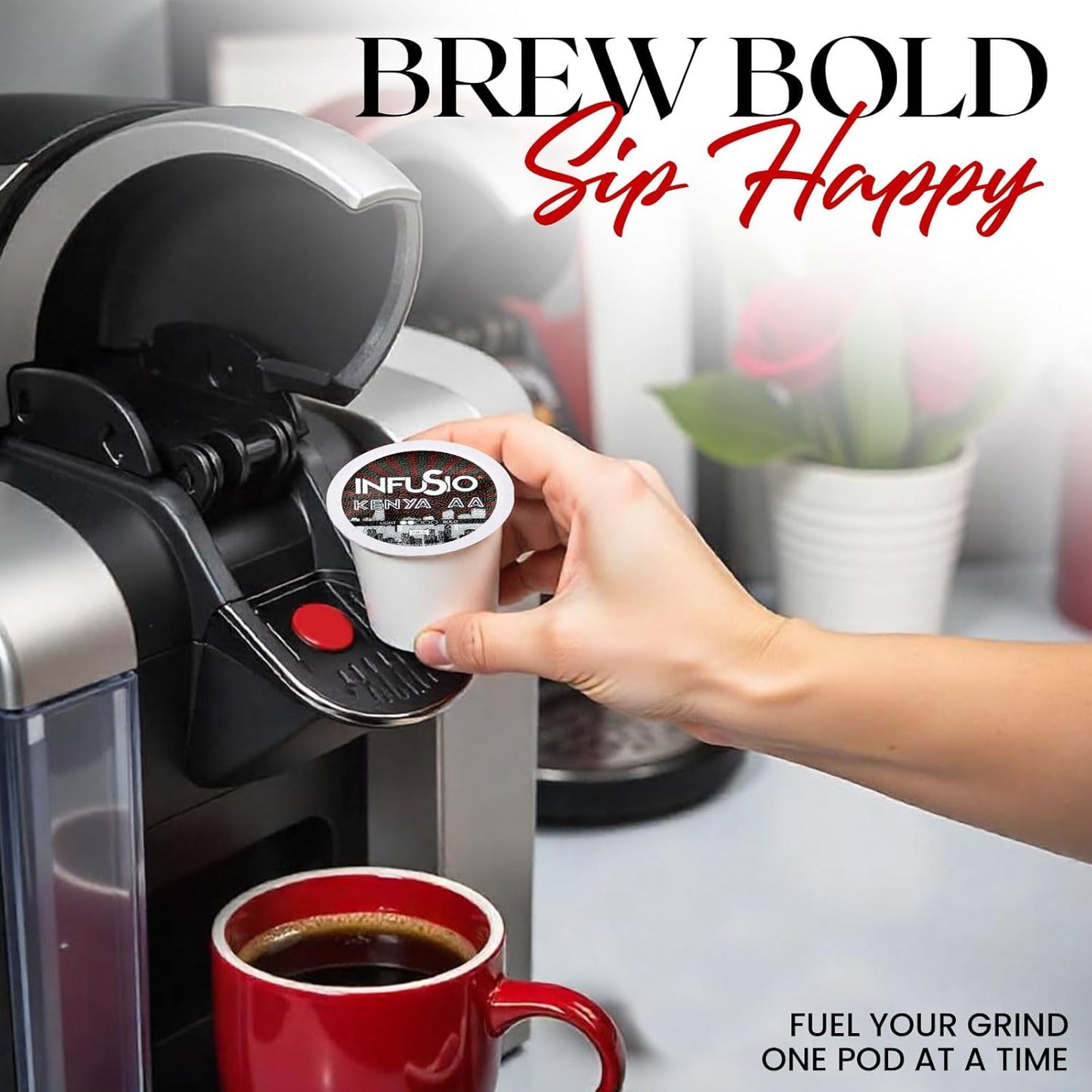 InfuSio Coffee Pods 96 Count Kenya AA Medium Dark Roast Single serve Coffee pods for Keurig K Cup® Brewers - InfuSio Premium Roasted Keurig 2.0 Compatible