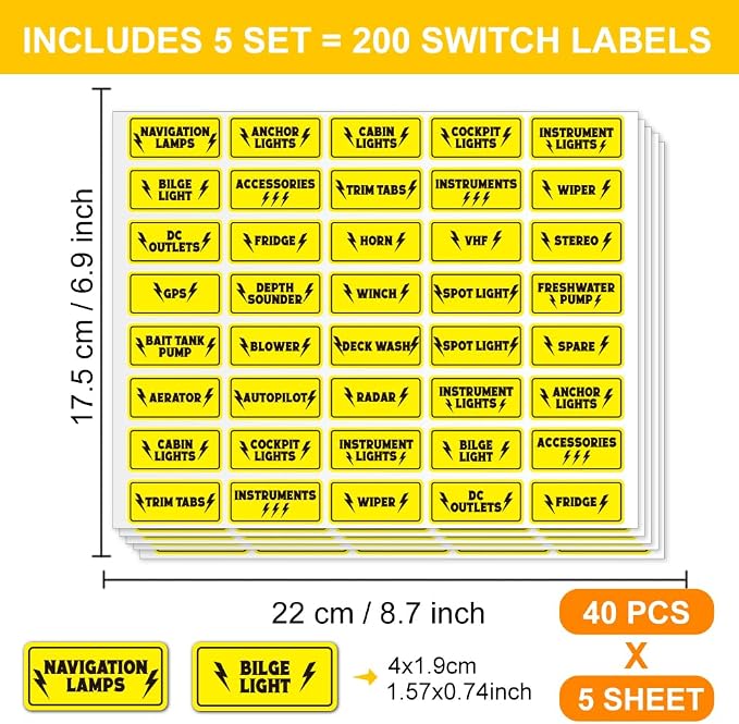 200 Pcs Boat Switch Panel Label, Oval Marine Boat Dash Board Switch Instrument - Image 2