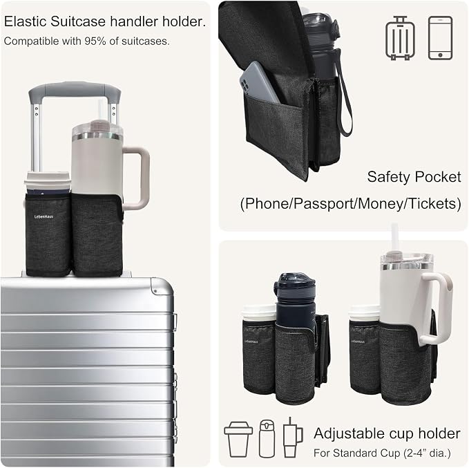 2 in 1 Luggage Cup Holder for Suitcase|Airplane Tray Table Carry on Hands Free - Image 3