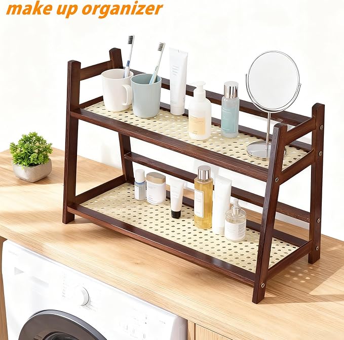Bamboo Cup Shelf Organizer, 2-Tier Mug Holder Countertop, Matcha Stand Tea - Image 4