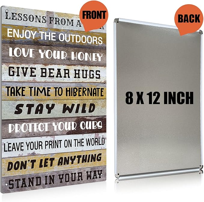 BEASTZHENG Funny Lesson from a Bear Metal Tin Sign Wall Art Decor Rustic Bear - Image 2