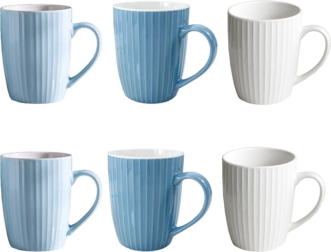 11 Ounce Porcelain Mugs, Hot Cocoa, 2 White, 2 Skyblue, 2 Seablue by MIWARE