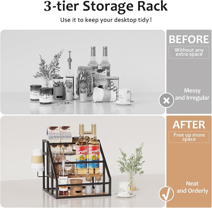 Coffee Syrup Rack Organizer, 3 Tier Countertop Storage Shelves, Kitchen Storage - Image 5