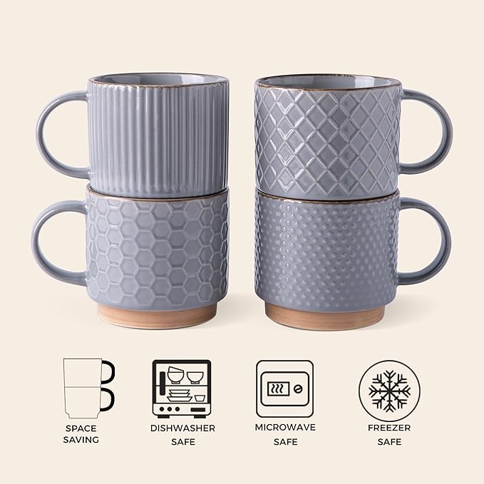 GBhome 12OZ Stackable Coffee Mugs, Ceramic Coffee Mugs - Image 6