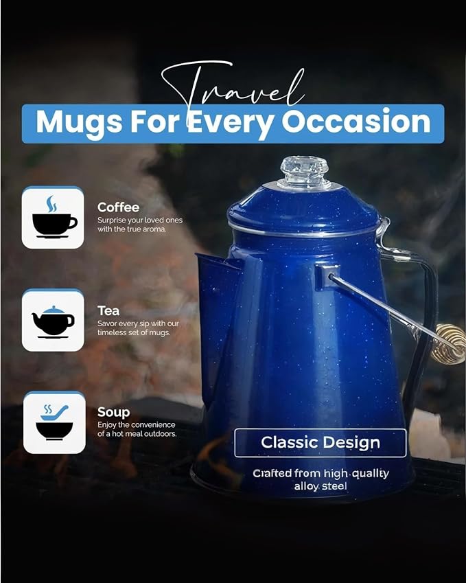 Toughty Enamel Coffee Percolator – 12-Cup Stovetop Camping Coffee Pot - Image 4