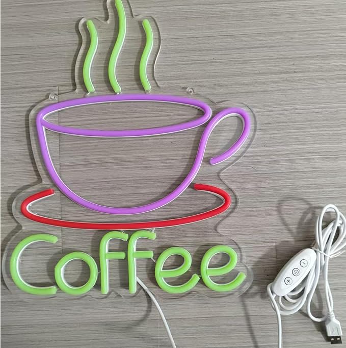LED Coffee Cup Neon Sign Large 5V USB Powered Acrylic Neon Lights - Image 4