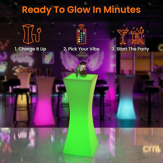 CECER 18" LED Cocktail Table, Rechargeable Light Up Furniture - Image 4
