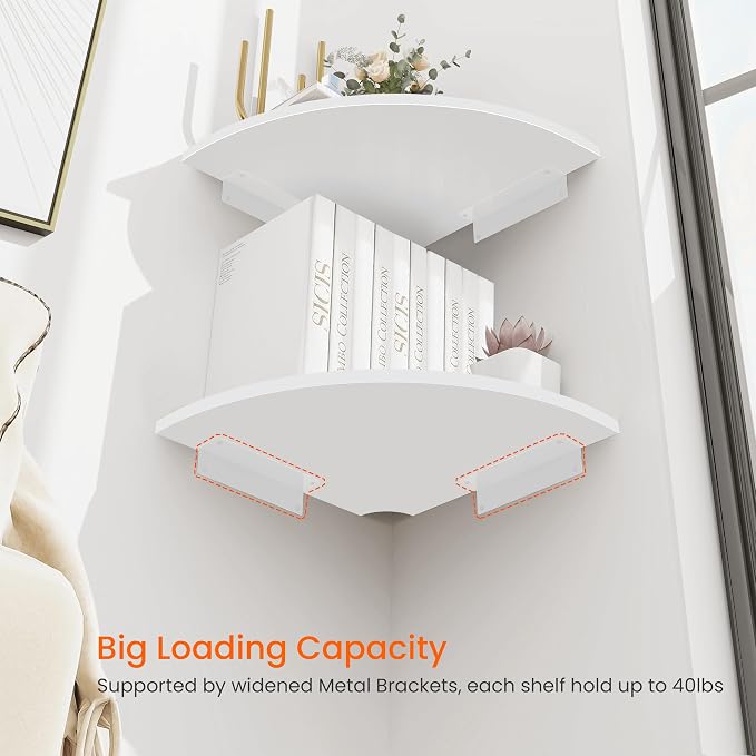 Homode Corner Floating Shelves, 12 Inch Wood Curved Corner Hanging Shelf - Image 6