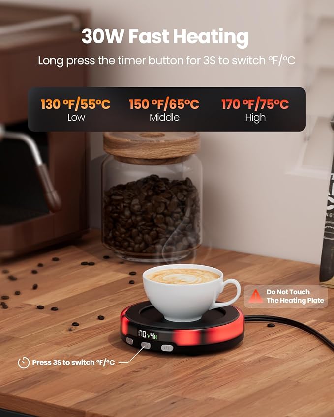 Gaiatop Coffee Mug Warmer for Desk, 3 Temp Settings, 2-9Hrs Timer, 3 Colorful - Image 2