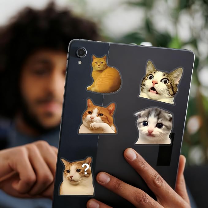 50 PCS Cat Meme Stickers, Transparent PET Waterproof Cute Decals - Image 4