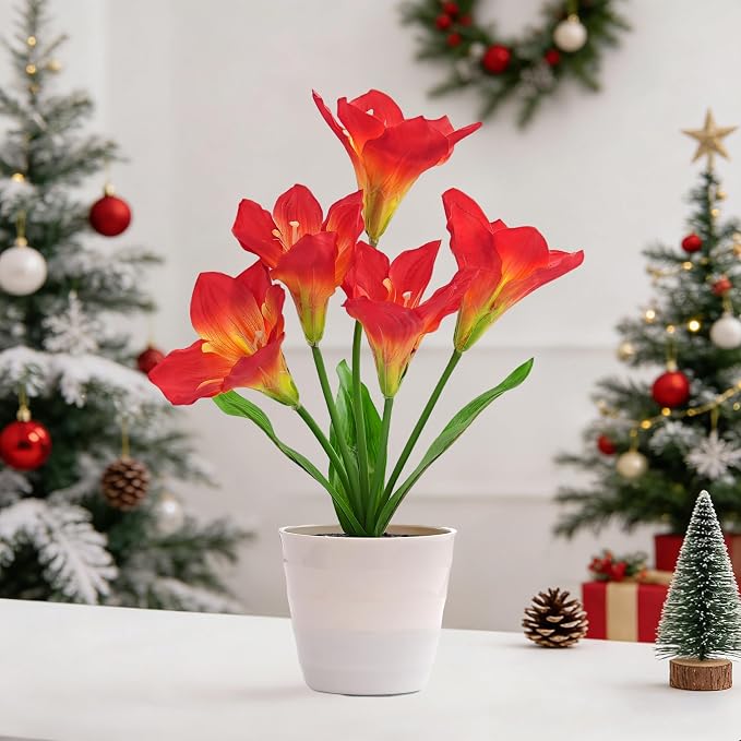 Artificial Red Amaryllis Flower Lamp Night Light - Image 2