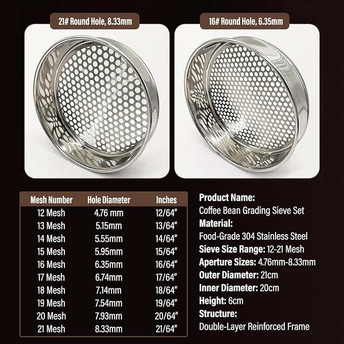 Coffee Roasting Grading Sieve Set, 304 Stainless Steel 12-21 Mesh Coffee Bean - Image 7