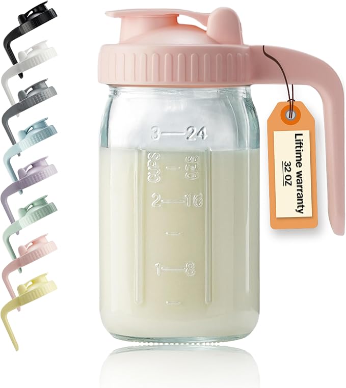32oz Glass Pitcher with Lid & V-shaped Pour Spout by miradexic