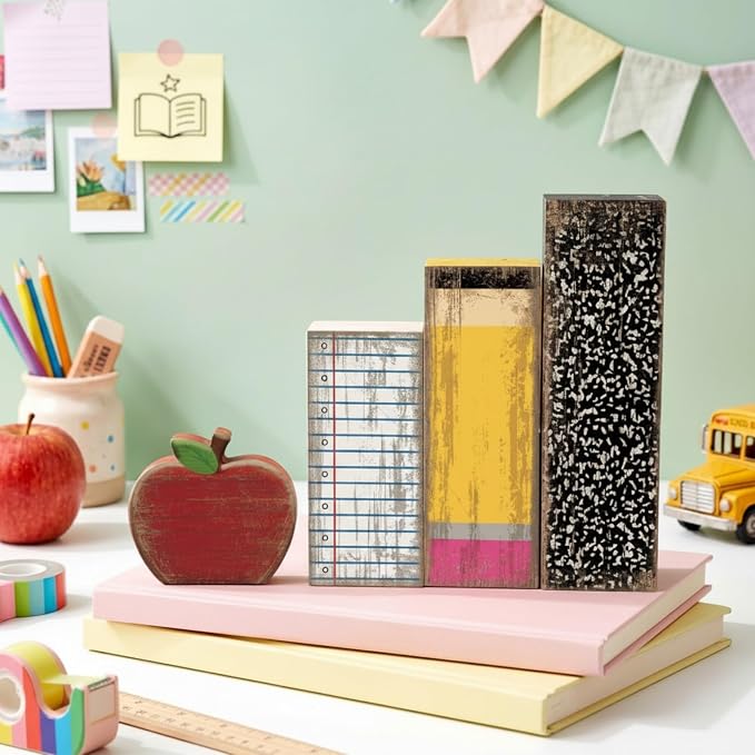 Lineshading 4 Pcs Back to School Table Decorations Retro Red Apples Decor Back - Image 5