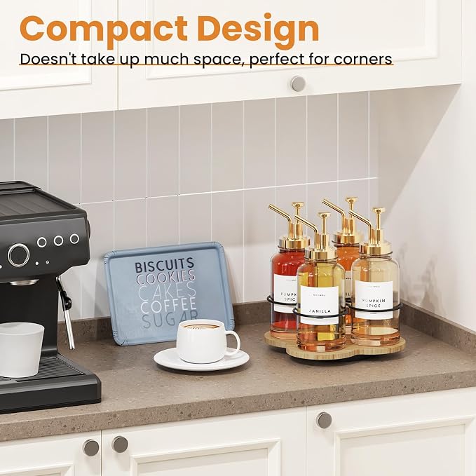 THYGIFTREE Rotating Coffee Syrup Organizer 4 Bottles Syrup Rack Dispenser16.9oz - Image 4