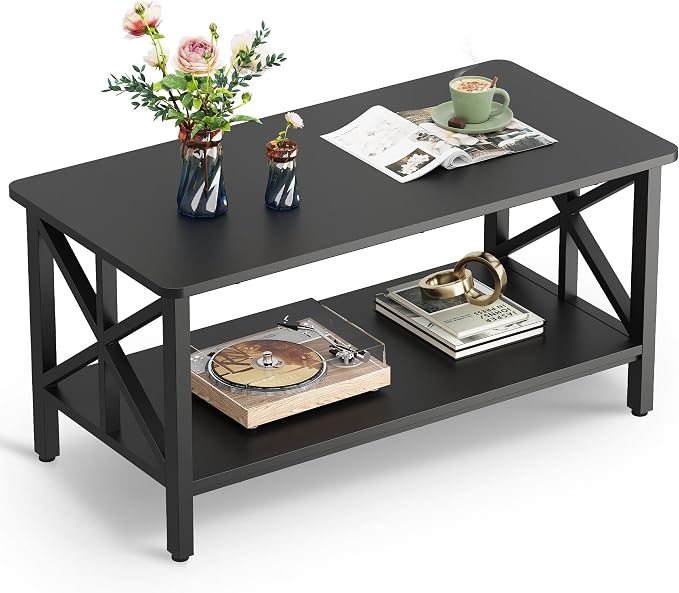 WLIVE Coffee Table for Living Room, Storage Shelf, Farmhouse Style Small Coffee by WLIVE
