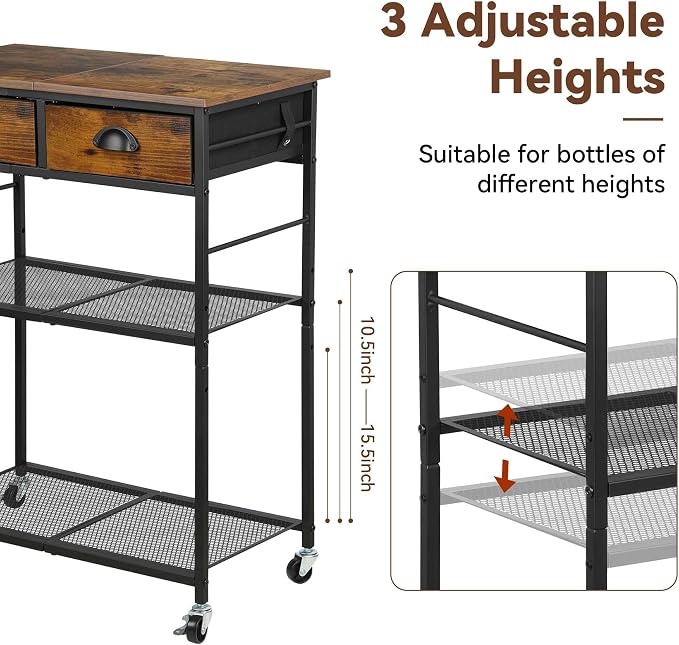 Rolling Coffee Cart with Storage Drawers, Small Coffee Bar Cabinet with - Image 6