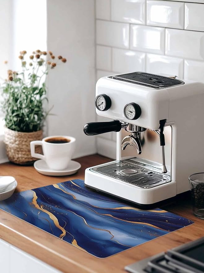 Abstract Marble Coffee Mat Navy Gold Texture Modern Style Simple Absorbent Bar - Image 9