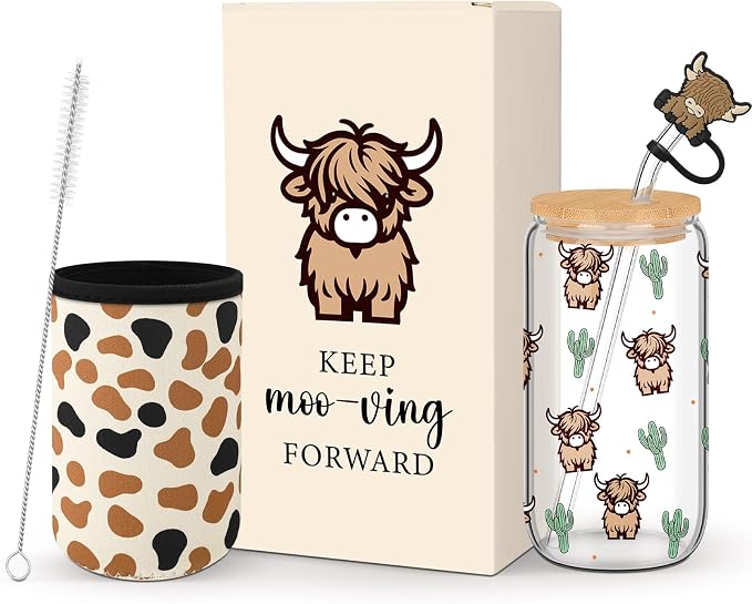 Reallnaive Highland Cow Gifts for Women Cute Glass Cups tumbler 16 oz Aesthetic by Unknown
