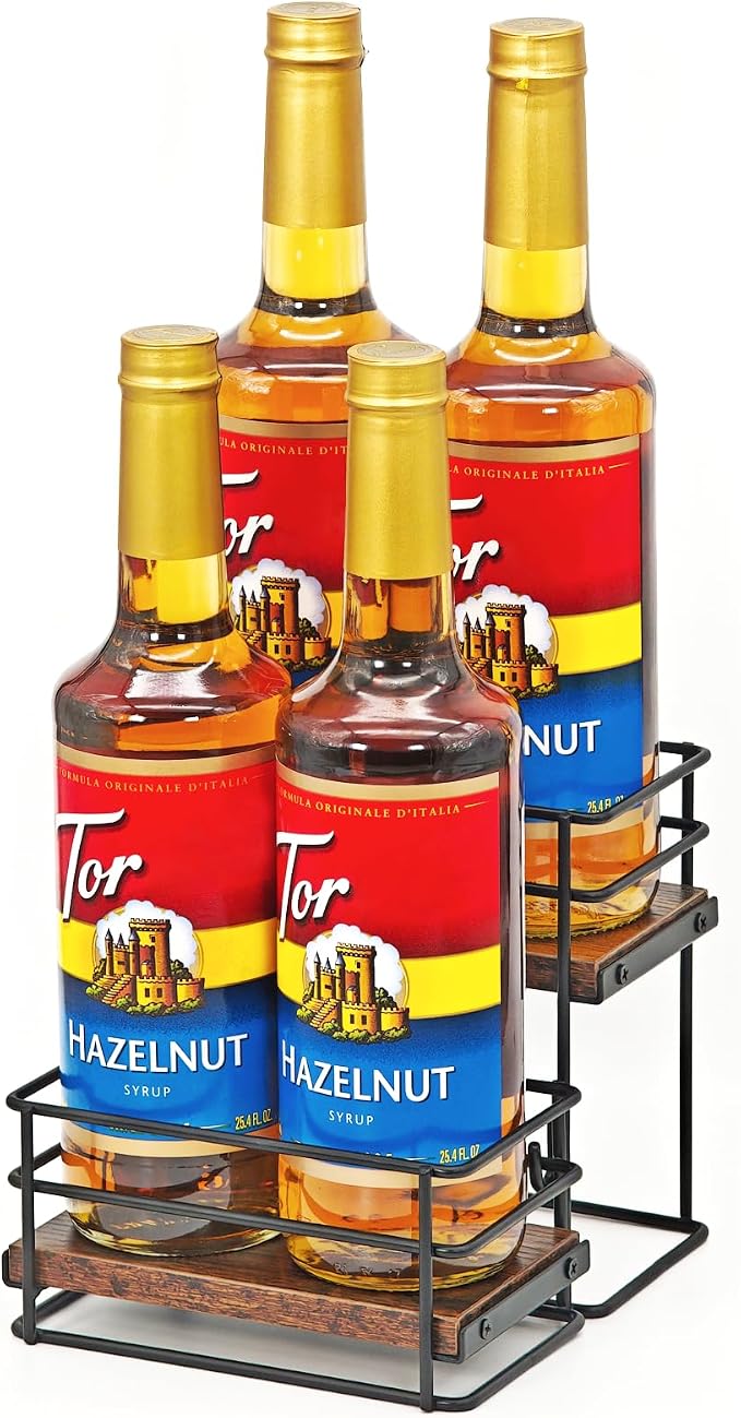 4 Bottle Coffee Syrup Organizer Rack, 2 Tier Coffee Syrup Bottle Stand Holder by AUATRONNE