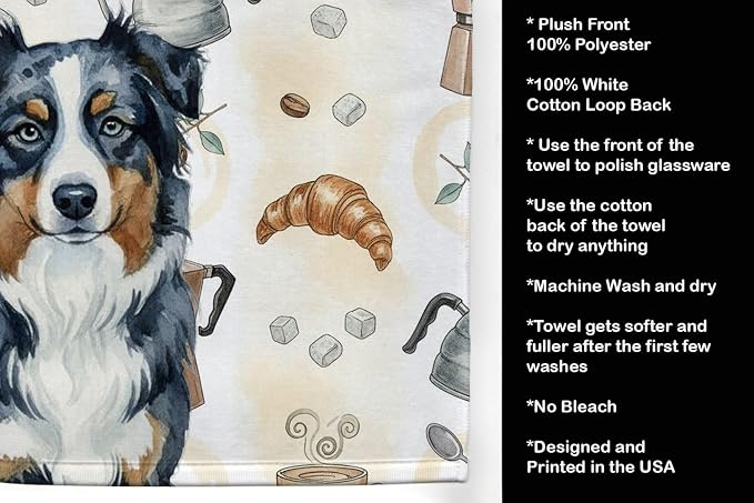 Caroline's Treasures Black Australian Shepherd Coffee Bar Kitchen Towel Velour - Image 4