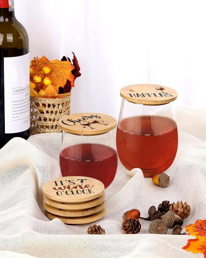 Xylolfsty Funny Wine Glass Covers to Keep Bugs Out Wood Drinking Glass Lids - Image 2