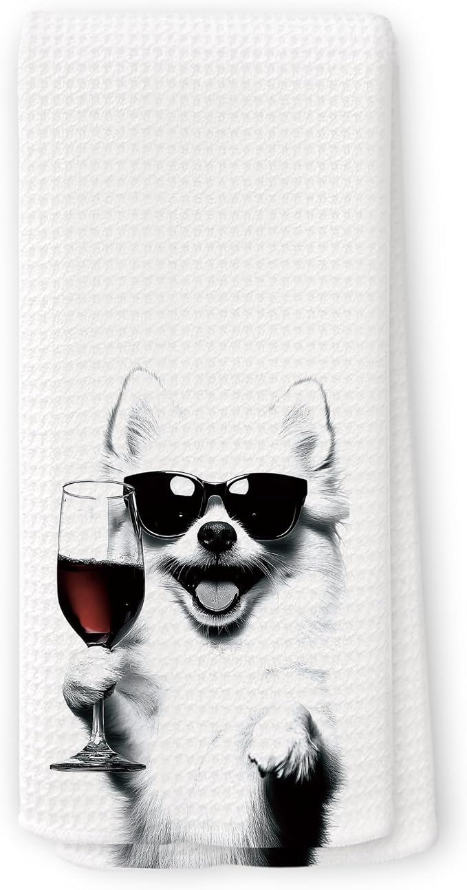 Funny Pomeranian Wine Kitchen Towels, Gifts by Unknown