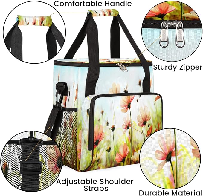 Spring Flower Coffee Maker Carring Bag Colorful Floral Travel Storage Tote Bag - Image 6