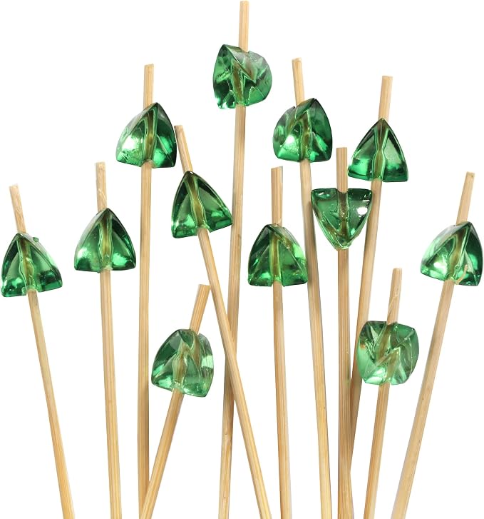 BambooMN 5.9" Decorative Acrylic Green Gem End Bamboo Cocktail Fruit Sandwich by BambooMN