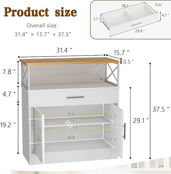 Vongrasig Coffee Bar Cabinet, Farmhouse Kitchen Storage Cabinet - Image 2