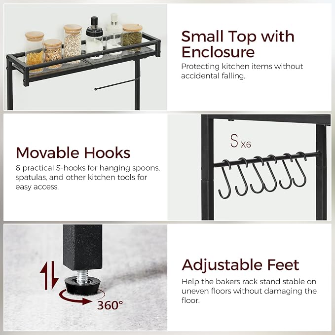 MAHANCRIS Bakers Rack with Storage, Microwave Stand with Paper Holder, Bakers - Image 8
