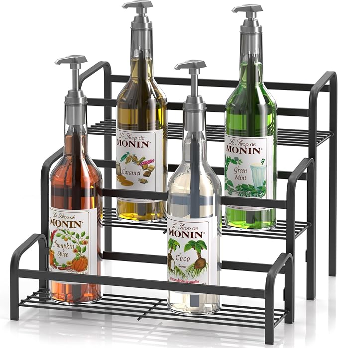 DTUQYX Coffee Syrup Organizer 3-Tier, 12 Bottles Capacity Coffee Syrup Rack by DTUQYX